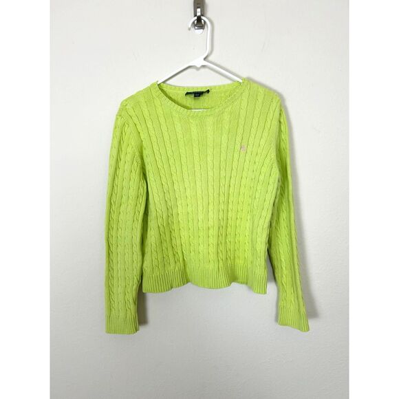 Vintage Lauren Ralph Lauren Sweater Womens L Light Green Crewneck Cable Knit Y2K - Picture 1 of 9